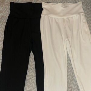 Black and White High-Waisted Ribbed Pants